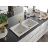 Mexen Mario 2-chamber granite kitchen sink with Rita faucet, white - 6504-20-670300-50
