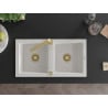 Mexen Mario granite sink 2-bowl with Rita kitchen tap, white - 6504-20-670300-50