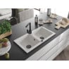 Mexen Mario 2-bowl granite sink with Rita kitchen faucet, white - 6504-20-670300-70
