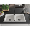 Mexen Mario 2-bowl granite sink with Rita kitchen faucet, white - 6504-20-670300-70