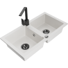 Mexen Mario 2-bowl granite sink with Rita kitchen faucet, white - 6504-20-670300-70