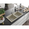 Mexen Mario 2-bowl granite kitchen sink with Rita kitchen faucet, beige - 6504-69-670300-00