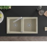 Mexen Mario 2-bowl granite sink with Rita kitchen faucet, beige - 6504-69-670300-00