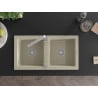 Mexen Mario granite kitchen sink 2-bowl with Rita kitchen tap, beige - 6504-69-670300-00