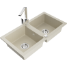 Mexen Mario 2-bowl granite sink with Rita kitchen faucet, beige - 6504-69-670300-00
