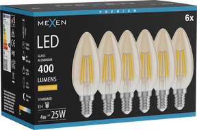 Mexen Vintis 6x LED Filament Bulb E14, C35, 4W, Warm - 2200K, 400 lm, amber - L154-E14-0422-50x06