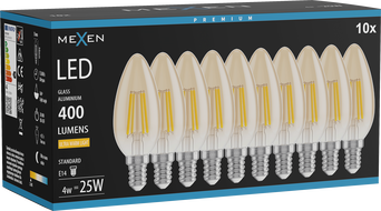 Mexen Vintis 10x LED Filament Bulb E14, C35, 4W, Warm - 2200K, 400 lm, amber - L154-E14-0422-50x10