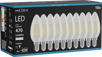 Mexen Vintis 10x LED Filament Bulb E14, C35, 4W, Neutral - 4000K, 470 lm, clear - L154-E14-0427-00x10 - L154-E14-0440-00x10