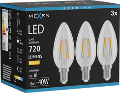 Mexen Vintis 3x LED Filament Bulb E14, C35, 6W, Warm - 2700K, 720 lm, Clear - L154-E14-0627-00x03