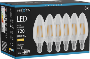 Mexen Vintis 6x Filament LED Bulb E14, C35, 6W, Warm - 2700K, 720 lm, clear - L154-E14-0627-00x06