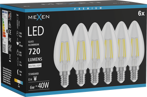 Mexen Vintis 6x LED Filament Bulb E14, C35, 6W, Neutral - 4000K, 720 lm, clear - L154-E14-0640-00x06