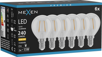 Mexen Vintis 6x LED Filament Bulb E14, G45, 2W, Warm - 2700K, 240 lm, clear - L156-E14-0227-00x06