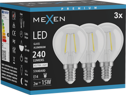 Mexen Vintis 3x Filament LED Bulb E14, G45, 2W, Neutral - 4000K, 240 lm, clear - L156-E14-0240-00x03