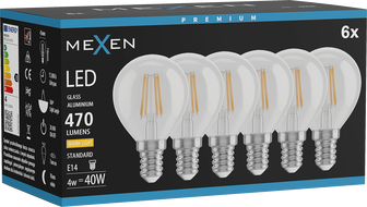 Mexen Vintis 6x LED Filament Bulb E14, G45, 4W, Warm - 2700K, 470 lm, clear - L156-E14-0427-00x06