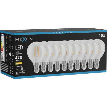 Mexen Vintis 10x LED Filament Bulb E14, G45, 4W, Warm - 2700K, 470 lm, clear - L156-E14-0427-00x10