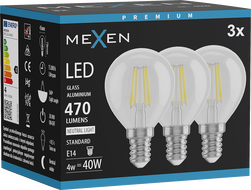 Mexen Vintis 3x LED Filament Bulb E14, G45, 4W, Neutral - 4000K, 470 lm, clear - L156-E14-0427-00x03 - L156-E14-0440-00x03