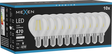 Mexen Vintis 10x LED Filament Bulb E14, G45, 4W, Neutral - 4000K, 470 lm, clear - L156-E14-0427-00x10 - L156-E14-0440-00x10