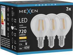 Mexen Vintis 3x LED Filament Bulb E14, G45, 6W, Warm - 2700K, 720 lm, clear - L156-E14-0627-00x03