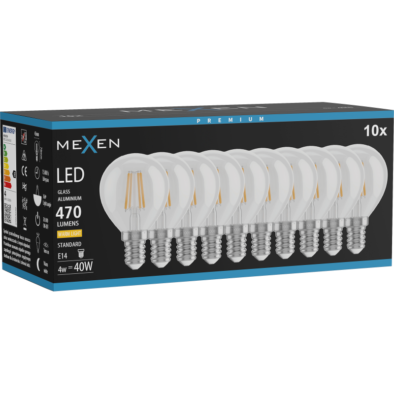 Mexen Vintis 10x LED Filament Bulb E14, G45, 6W, Warm - 2700K, 720 lm, clear - L156-E14-0627-00x10