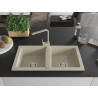 Mexen Mario granite kitchen sink 2-bowl with Rita kitchen faucet, beige - 6504-69-670300-69