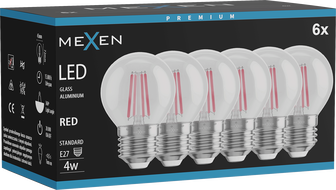 Mexen Vintis 6x LED Filament Bulb E27, G45, 4W, 55 lm, red - L156-E27-04XX-45x06
