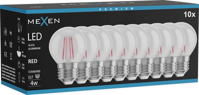 Mexen Vintis 10x LED Filament Bulb E27, G45, 4W, 55 lm, red - L156-E27-04XX-45x10