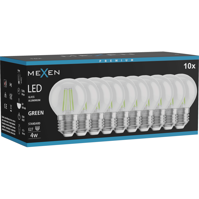 Mexen Vintis 10x LED Filament Bulb E27, G45, 4W, 55 lm, green - L156-E27-04XX-46x10