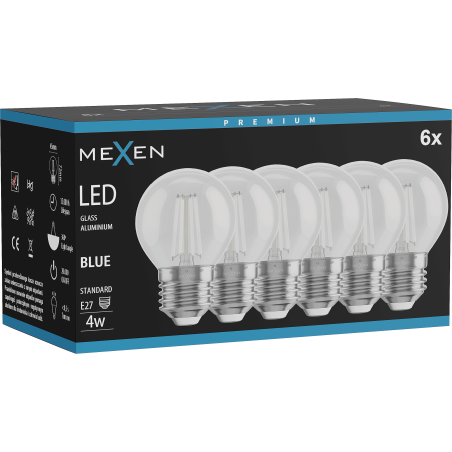 Mexen Vintis 6x LED Filament Bulb E27, G45, 4W, 55 lm, blue - L156-E27-04XX-47x06