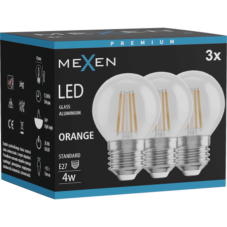 Mexen Vintis 3x LED Filament Bulb E27, G45, 4W, 55 lm, orange - L156-E27-04XX-48x03
