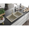 Mexen Mario granite double-bowl kitchen sink with Rita faucet, beige - 6504-69-670300-69