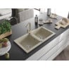 Mexen Mario granite sink 2-bowl with Rita kitchen tap, beige - 6504-69-670300-69