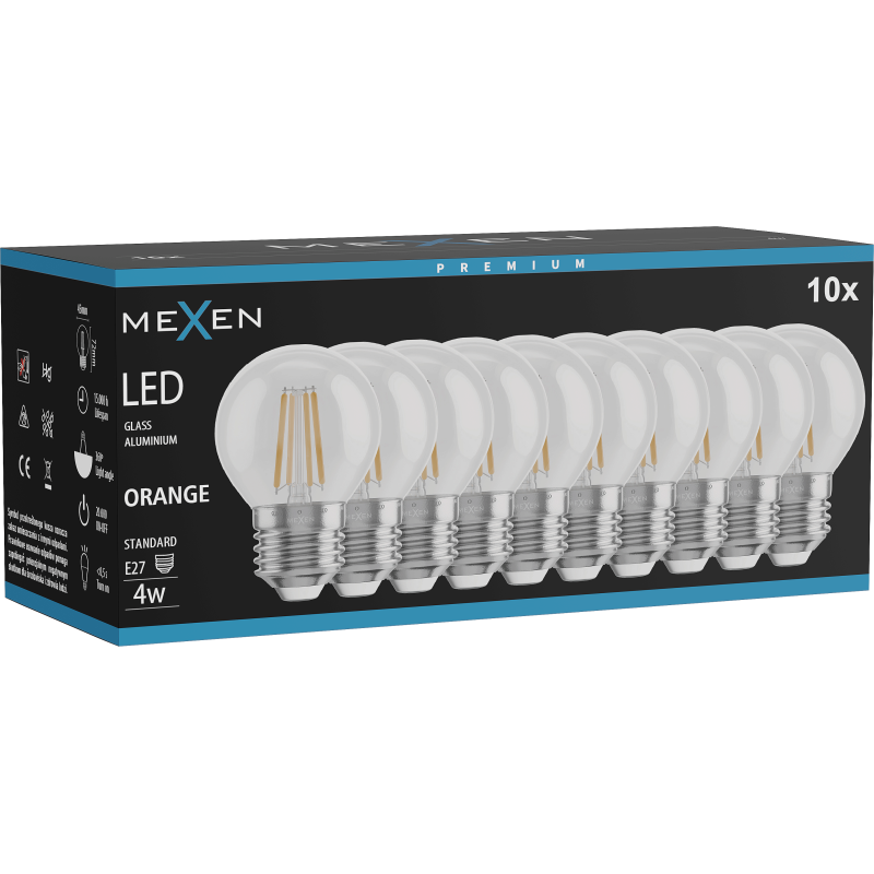 Mexen Vintis 10x LED Filament Bulb E27, G45, 4W, 55 lm, orange - L156-E27-04XX-48x10