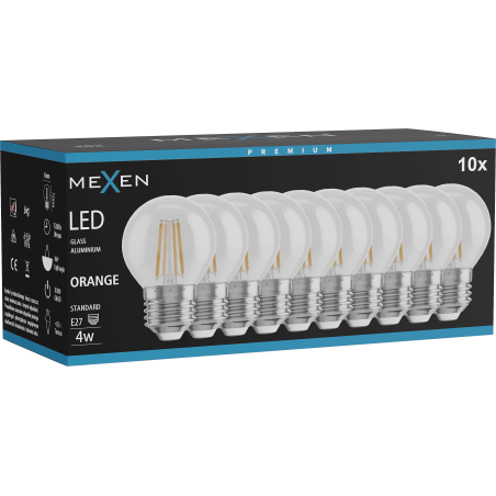 Mexen Vintis 10x LED Filament Bulb E27, G45, 4W, 55 lm, orange - L156-E27-04XX-48x10