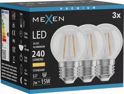 Mexen Vintis 3x Filament LED Bulb E27, G45, 2W, Warm - 2700K, 240 lm, clear - L156-E14-0227-00x03 - L156-E27-0227-00x03
