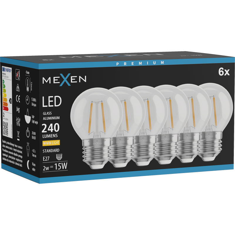 Mexen Vintis 6x LED Filament Bulb E27, G45, 2W, Warm - 2700K, 240 lm, clear - L156-E14-0227-00x06 - L156-E27-0227-00x06