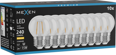 Mexen Vintis 10x LED Filament Bulb E27, G45, 2W, Warm - 2700K, 240 lm, clear - L156-E14-0227-00x10 - L156-E27-0227-00x10