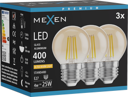 Mexen Vintis 3x LED filament bulb E27, G45, 4W, Warm - 2200K, 400 lm, amber - L156-E27-0422-50x03