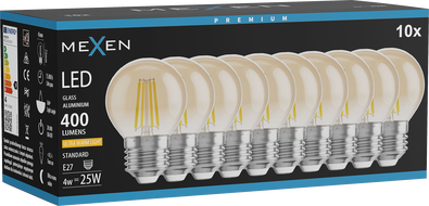 Mexen Vintis 10x LED Filament Bulb E27, G45, 4W, Warm - 2200K, 400 lm, amber - L156-E27-0422-50x10