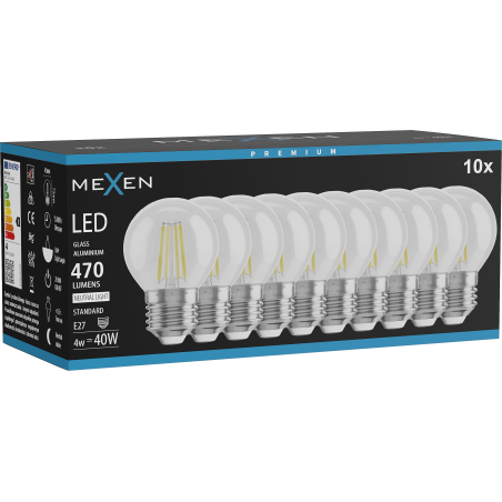 Mexen Vintis 10x LED Filament Bulb E27, G45, 4W, Neutral - 4000K, 470 lm, clear - L156-E27-0427-00x10 - L156-E27-0440-00x10
