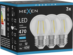 Mexen Vintis 3x LED filament bulb E27, G45, 4W, Cold - 6500K, 470 lm, clear - L156-E27-0465-00x03