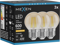 Mexen Vintis 3x LED Filament Bulb E27, G45, 6W, Warm - 2200K, 600 lm, amber - L156-E27-0622-50x03