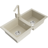 Mexen Mario granite sink 2-bowl with Rita kitchen tap, beige - 6504-69-670300-69