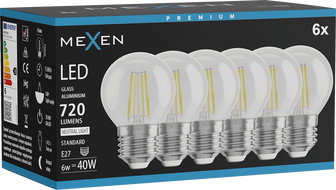 Mexen Vintis 6x LED Filament Bulb E27, G45, 6W, Neutral - 4000K, 720 lm, clear - L156-E27-0627-00x06 - L156-E27-0640-00x06