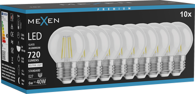 Mexen Vintis 10x LED Filament Bulb E27, G45, 6W, Neutral - 4000K, 720 lm, clear - L156-E27-0627-00x10 - L156-E27-0640-00x10