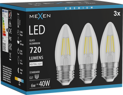 Mexen Vintis 3x LED Filament Bulb E27, C35, 6W, Neutral - 4000K, 720 lm, clear - L154-E27-0640-00x03