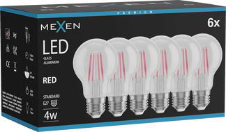 Mexen Vintis 6x LED Filament Bulb E27, A60, 4W, 55 lm, red - L150-E27-04XX-45x06