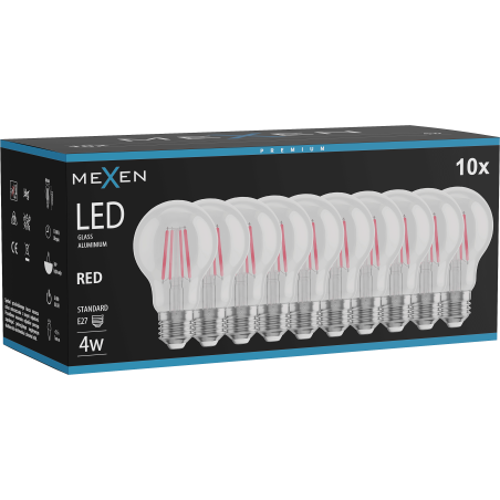 Mexen Vintis 10x LED filament bulb E27, A60, 4W, 55 lm, red - L150-E27-04XX-45x10