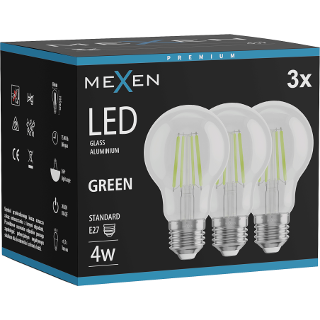 Mexen Vintis 3x LED Filament Bulb E27, A60, 4W, 55 lm, green - L150-E27-04XX-46x03