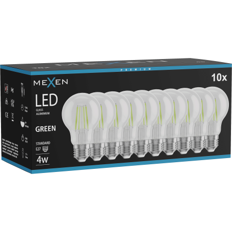 Mexen Vintis 10x LED Filament Bulb E27, A60, 4W, 55 lm, green - L150-E27-04XX-46x10