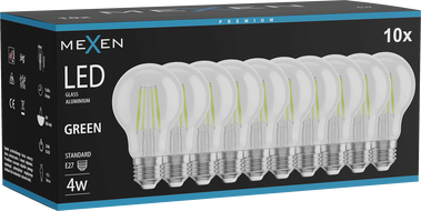 Mexen Vintis 10x LED Filament Bulb E27, A60, 4W, 55 lm, green - L150-E27-04XX-46x10